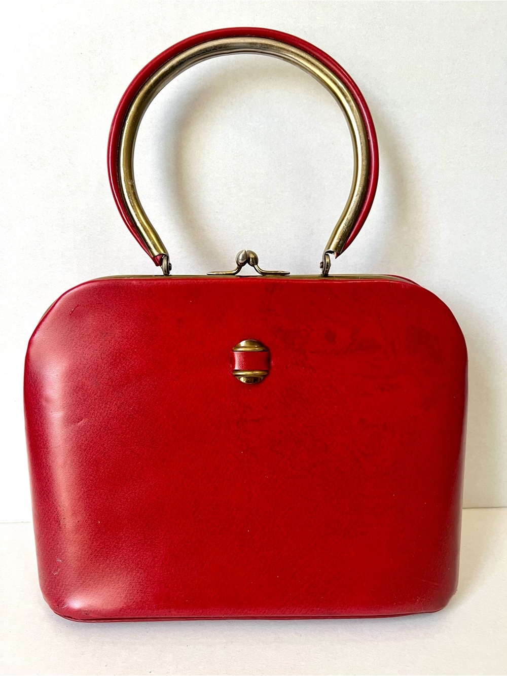 Vintage Classic Red Top-Handle Hand Bag